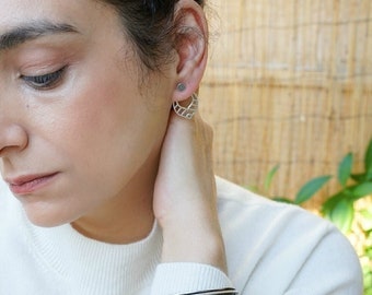 Silver teardrop geometric ear jackets, minimalist bar pushback earrings, wireframe rock dainty, bar studs, bohemian earrings gift for her