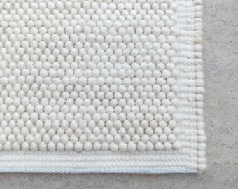 Alfombra de lana tejida a mano con bucles, color blanco roto, estilo minimalista, decoración bohemia de estilo rústico. Tamaño personalizado disponible.