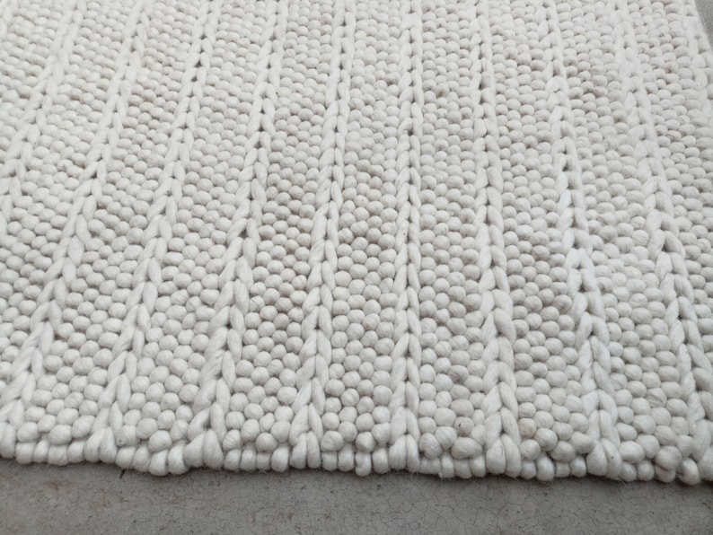 Bumpy Wool Rug Hand Knitted Chunky Wool Loop Rug, Ivory off White Rug, Custom Size ...