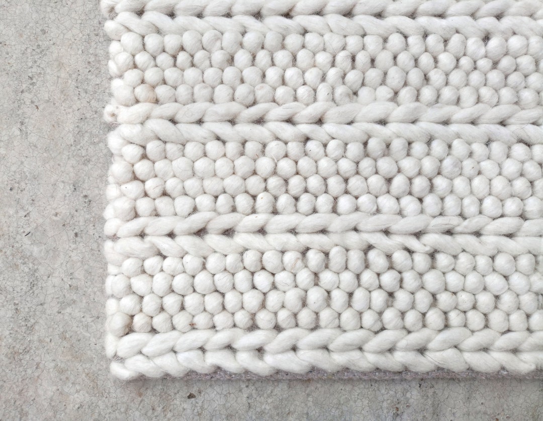 Hand Knitted Chunky Wool Loop Rug, Ivory off White Rug, Custom Size ...