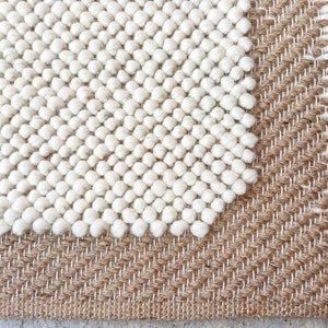 Hand Woven Chunky Loop Wool Jute Area Rug, White Colour, Soft Flatweave Rug Boho Rug, Runner rug Customize Available 5x8, 6x9, 8x10, 9x12 ft