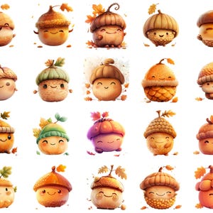 Herbst Eichel Charaktere - süße Clipart Sammlung zum sofortigen Download und Sublimationsdesign