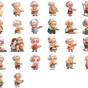 Colección de imágenes prediseñadas de abuelas horneando: encantadoras ilustraciones para temas familiares y de repostería