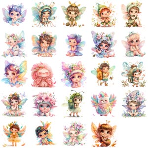 Pacchetto di clipart di fate stravaganti e spiriti della natura - adorabili personaggi pastello per design a sublimazione e download immediato