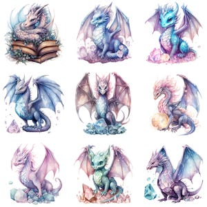 Pastell Drachen Sammlung - 9 einzigartige Illustrationen für Sublimations-Designs - Instant Download