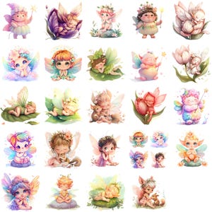 Skurrile Fee-Themen Clipart Sammlung für Sublimationsdesign - sofortiger Download von niedlichen Feenillustrationen