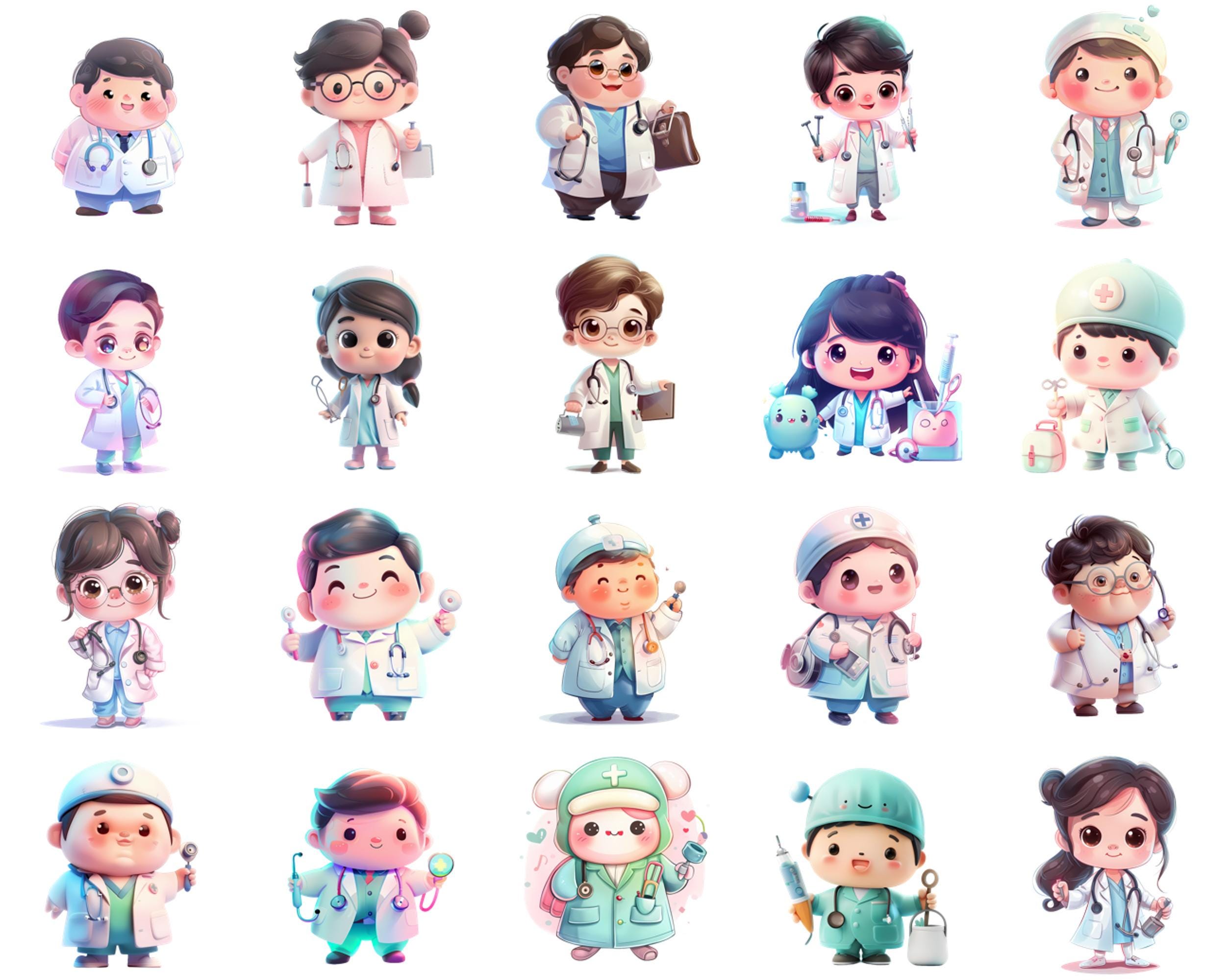 Adorable Cartoon Medical Professionals Clipart Collection - Instant ...