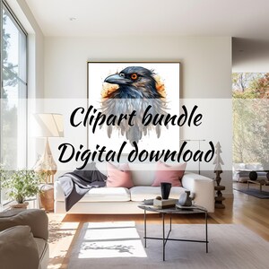 Künstlerische Raben Illustration mit lebendigen Farben und aufwendigen Feder-Details für Sublimationsdesign und Clipart