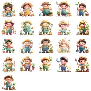 Fröhliche Kinder Gartenarbeit Clipart Bundle zum sofortigen Download - Perfekt für Sublimationsdesigns und Lernmaterialien