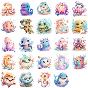 Aqua Creatures Clipart Set - Stunning Digital Download for Crafts and Designs