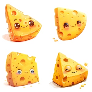 Verspielte Cartoon Käse Figuren Sammlung - Instant Download Clipart für Sublimationsdesigns