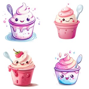 Collection de pots de yaourt dessin animé mignon - Clipart amusant et ludique pour téléchargement immédiat et sublimation