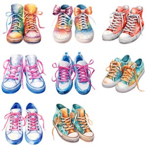 Clipart collection de baskets colorées - téléchargement immédiat pour sublimation - designs ludiques et tendance pour une ambiance jeune