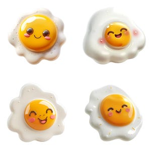 Fröhliche Cartoon Eier Sammlung - Verspielte Sunny Side Up Eier mit lächelnden Gesichtern - Clipart Sofort Download für Sublimationsdesign