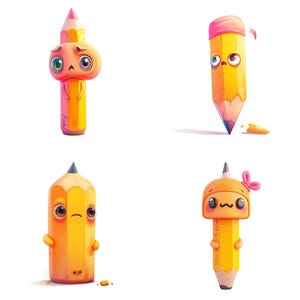 Entzückende Cartoon Bleistift Charaktere Sammlung - süße Clipart zum sofortigen Download, perfekt für Sublimationsdesign-Projekte