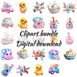 Wunderliche Cartoon Clipart Sammlung mit niedlichen Charakteren und Objekten für spielerische Designs - Sofortiger Download Sublimationskunst