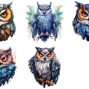Lebendige Eulen Sammlung Clipart Set - Einzigartige künstlerische Stile für Sublimationsdesign und sofortigen Download