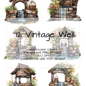 Magische aquarel wensput, png PNGEgg – rustieke stenen put clipart met bloemen en waterval – Cottagecore-sprookjesachtige illustratie