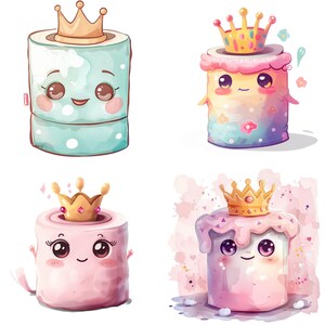 Schattig kawaii toiletpapier met kroon clipart voor directe download sublimatieontwerp - schattige kunst in cartoonstijl