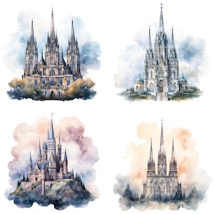 Bezaubernde Aquarell Burgen Sammlung - Instant Download Clipart für Sublimationsdesign