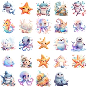 Vibrant and Playful Sea-Themed Characters Clipart Collection for Instant Download - Perfect for Sublimation Design