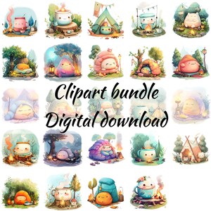 Wunderliche Camping Clipart Sammlung - Niedliche Cartoon Charaktere, die die Natur, Lagerfeuer und gemütliche Outdoor-Aktivitäten genießen