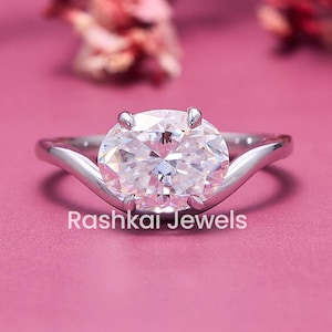 2.50 CT Oval Cut Moissanite Engagement Ring | Oval Solitaire Wedding Ring | East to West Setting with Claw Prongs | Anniversary Gifts Ring