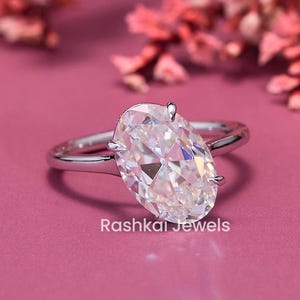 Old Mine Oval Cut Moissanite Engagement Ring, 4.00 CT Vintage Solitaire Wedding Ring, Claw Prongs Set, Bridal Ring, Promise Ring for Her