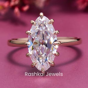 Vintage Old Mine Moval Moissanite Engagement Ring, 3.20 CT Solitaire Wedding Ring, Malti Claw Prongs, Yellow Gold Ring, Anniversary Ring