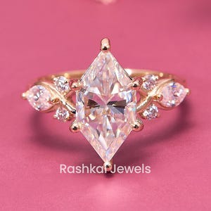 Dutch Marquise Cut Moissanite Engagement Ring, Hidden Halo, 2.75 CT Moissanite Wedding Ring, Claw Prongs, Ring for Women, Comfort Fit Ring