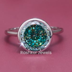 Antike 4.00 CT Portugieser Cut Blaugrün Moissanite Verlobungsring, Lünette Set Solitär Ehering für Frauen, Jubiläumsgeschenke Ring