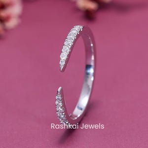 Open Gap Claw Wedding Band, Pave Matching Band, Stacking Band for Women, Spacer Half Eternity Band, Anniversary Gifts, Cuff Women&#39;s Band
