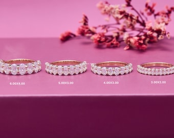 Ovale Moissanite-verlovingsband, kleurloze Moissanite-bruidsband, Moissanite-band halve eeuwigheid, 14K geelgouden Moissanite-trouwring