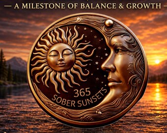 1 Year Sober AA Chip – Alcoholics Anonymous Sobriety Coin Recovery Medallion, One Year AA Recovery Coin Medallion Token for Anniversary