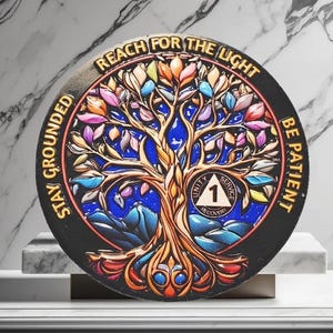 1 - 5 Years Sobriety Coin, 10 Year Recovery Medallion Colorful Tree of Life AA Chips Women Men Celebrate Recovery Token Sober Birthday Gifts