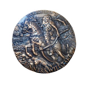 Four Horsemen Antique Silver Coin: 3D Stoic Challenge Coin