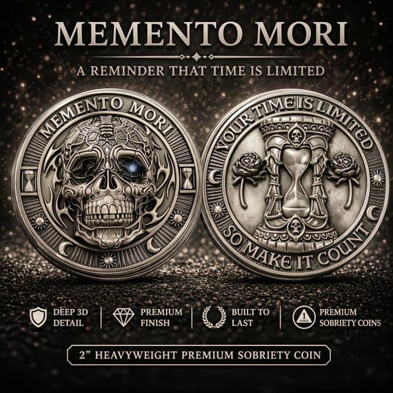Memento Mori Collector Coin, Stoic Skull Pocket Token, Remember You Must Die, Philosophy Gift, Antique Finish Daily Reminder Challenge Coin