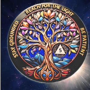 Tree of Life AA Chip 1-5 Years, 10 Year Reach for the Light Sobriety Coin Daily Sober Medallions One Day at a Time Gifts for Men & Women