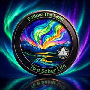 Northern Lights 1-5 Years Sobriety Coin Token – AA Recovery Medallion Anniversary, One Day at a Time Gift Token, Inspirational Sobriety Gift