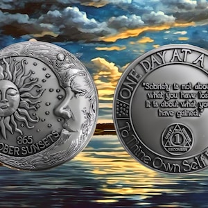 One Year Sobriety Coin – AA Medallion, 365 Sober Sunsets