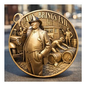 1920s Chicago Prohibition Coin – 3D Gangster Era Tribute – Law and Order Collectible Challenge Coin in Antique Gold or Silver
