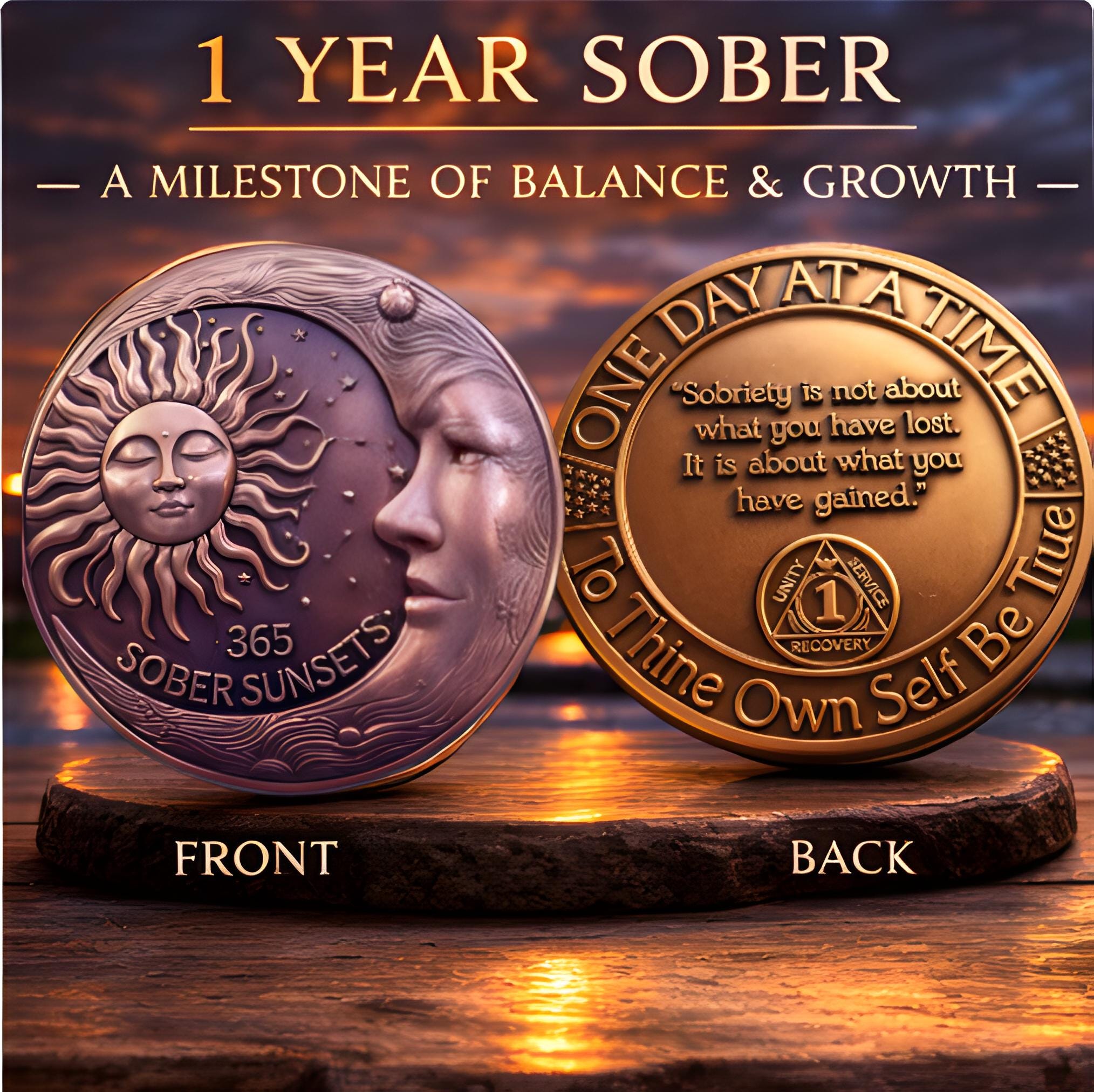 1 Year Sober AA Chip – Alcoholics Anonymous Sobriety Coin Recovery ...