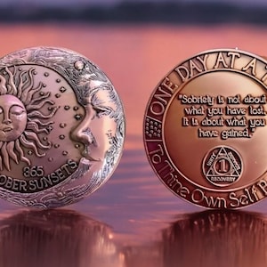 One Year Sober Sobriety Coin - 1 Year AA Medallion Token Prayer in Recovery - Alcoholics Anonymous Yearly Celebrate Gift