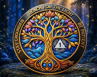 1-5 Year Sobriety Coin, 10 Year Recovery Medallion Colorful Tree of Life AA Chips Women Men Celebrate Recovery Token Sober Birthday Gifts