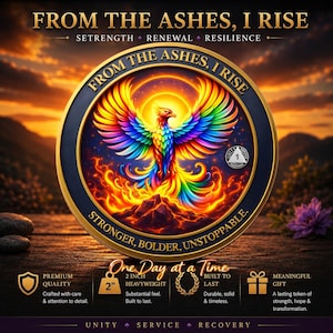 1-5 Year Phoenix Rising "I Fought for This" AA Recovery Medallion, 1 Year Sobriety Coin Recovery Token, One-Five Year Milestone Gift