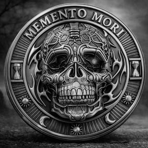 Memento Mori Collector Coin, Stoic Skull Pocket Token, Remember You Must Die, Philosophy Gift, Antique Finish Daily Reminder Challenge Coin bild 2
