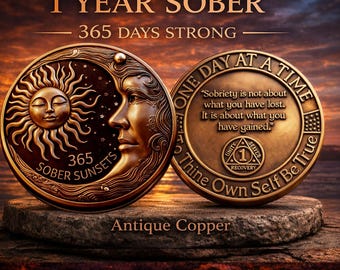 1 Year Sober AA Chip – Alcoholics Anonymous Sobriety Coin Recovery Medallion, One Year AA Recovery Coin Medallion Token for Anniversary