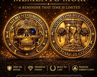 Memento Mori Challenge Coin – Skull & Hourglass Dual-Sided Medallion – Gothic Stoic Reminder Collectible
