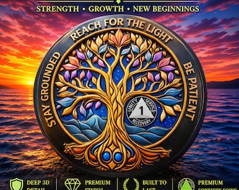 1-5 Year Sobriety Coin, 10 Year Recovery Medallion Colorful Tree of Life AA Chips Women Men Celebrate Recovery Token Sober Birthday Gifts