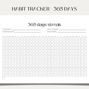Yearly habit tracker, 365 days, habit streak, PDF printable, A4 and letter
